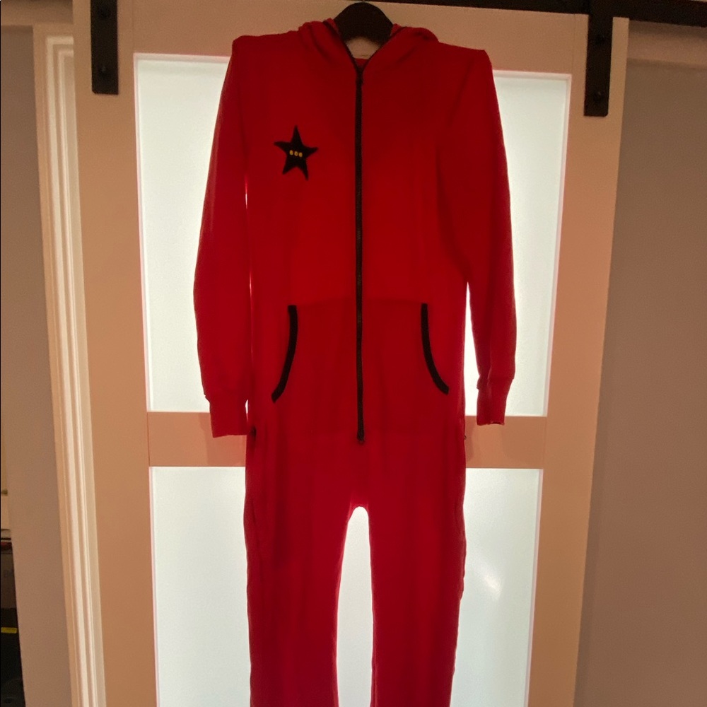 CCR BRAND ORIGINAL ONESIE Jumper Jumpsuit red size small zipper hood AWESOME